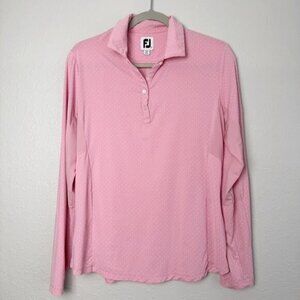 Footjoy FJ pink white polka dot long sleeve‎ golf mesh athletic shirt top L